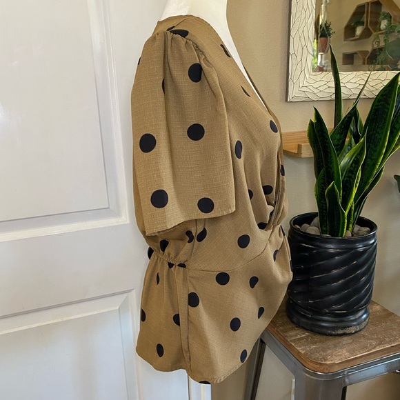 OLM Polka Dot Twist Front V Neck Blouse - Picture 5 of 11